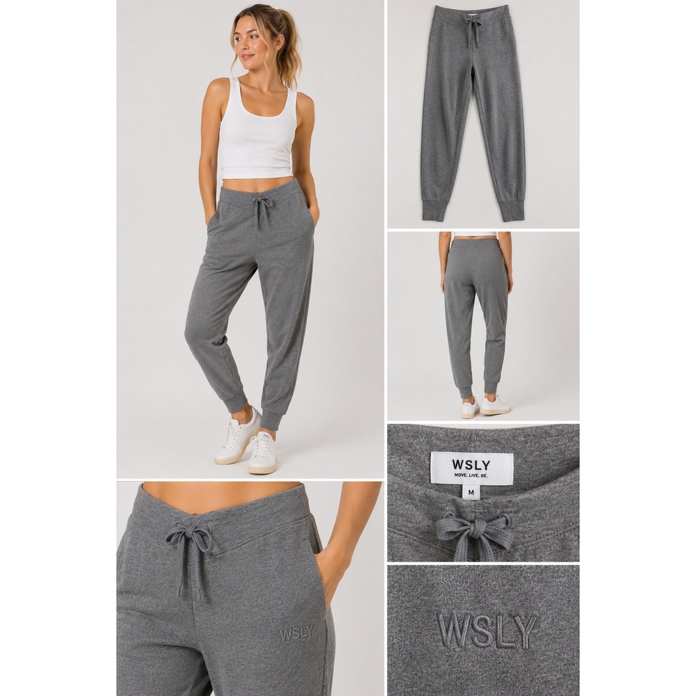 WSLY Jogger Sweatpants Womens M Heather Gray Drawstring Cotton‎ Lounge Pants
